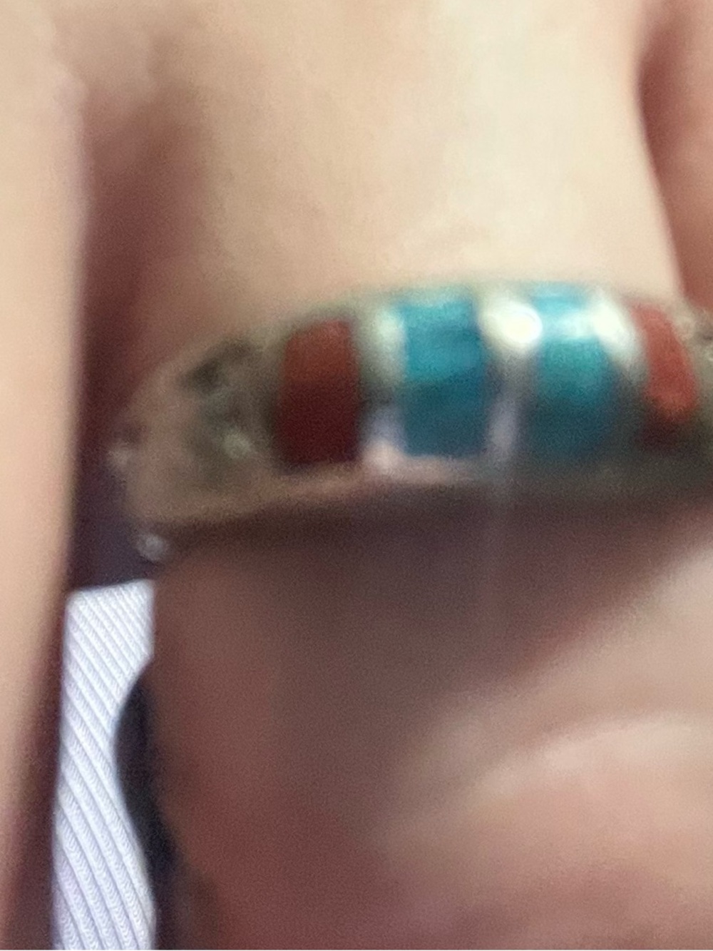 Sterling Silver Turquoise and Coral Inlay Ring - Women